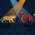 This image is showing how the asian giants India and China are facing off against each other without choosing extreme options and trying to anticipate each other's next move